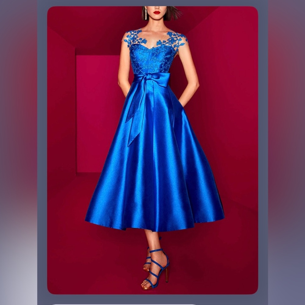 A-Line Illusion Neck Sleeveless Lace/Cocktail Dresses With Bow(s)